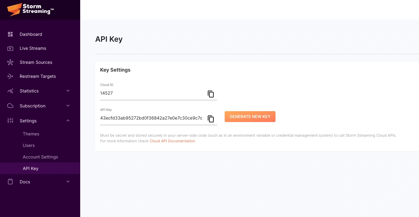 Storm Player Cloud API authentication