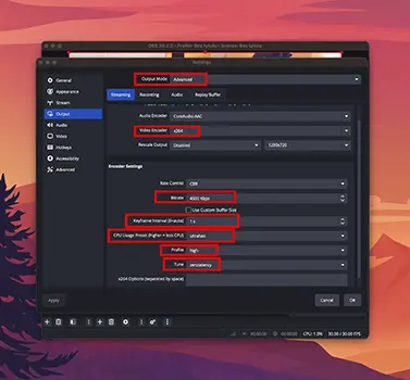 OBS encoder settings