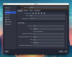 Change the Output Mode (at the top) to Advanced.
